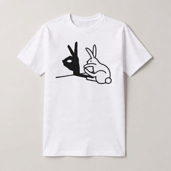 NWT Funny Bunny Shadow Graphic T-Shirt – Slim Fit Short Sleeve Crewneck – White - Picture 8 of 8
